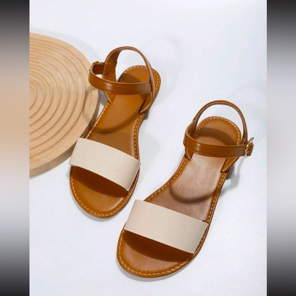 NEW! Two tone ankle strap vegan leather elegant summer sandals